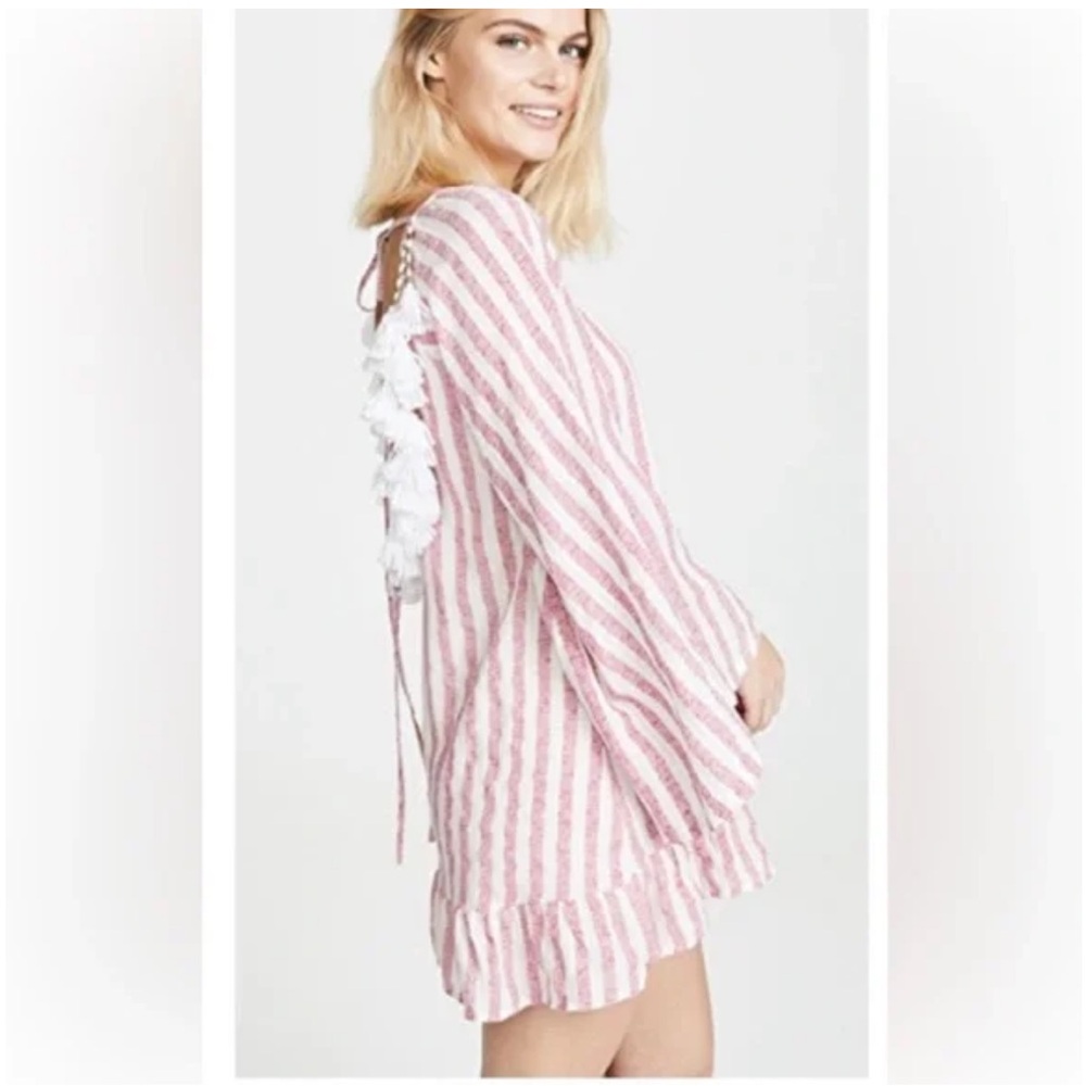 Sundress x Revolve womans Indiana Striped Pink & White Tie-Back Mini Dress XS